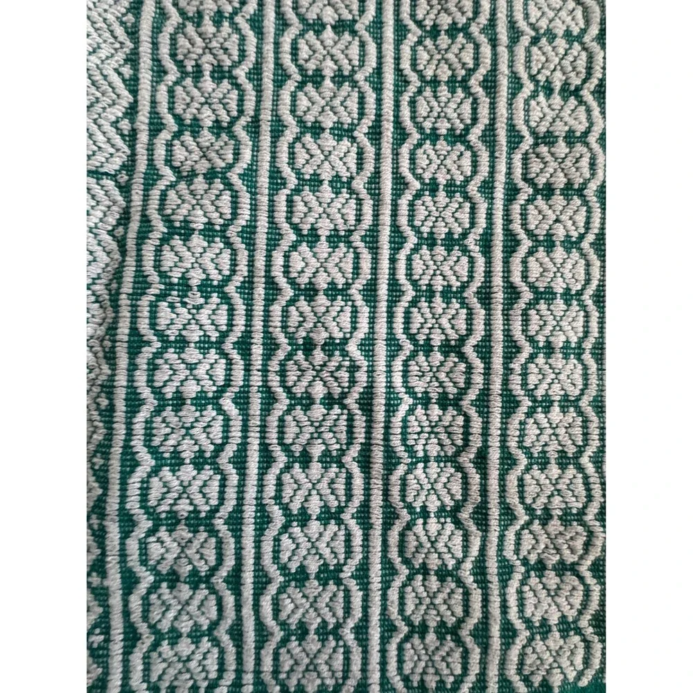 Vintage Handwoven‎ Teal Green Cotton Textile Brocade Geometric Pattern 87x79